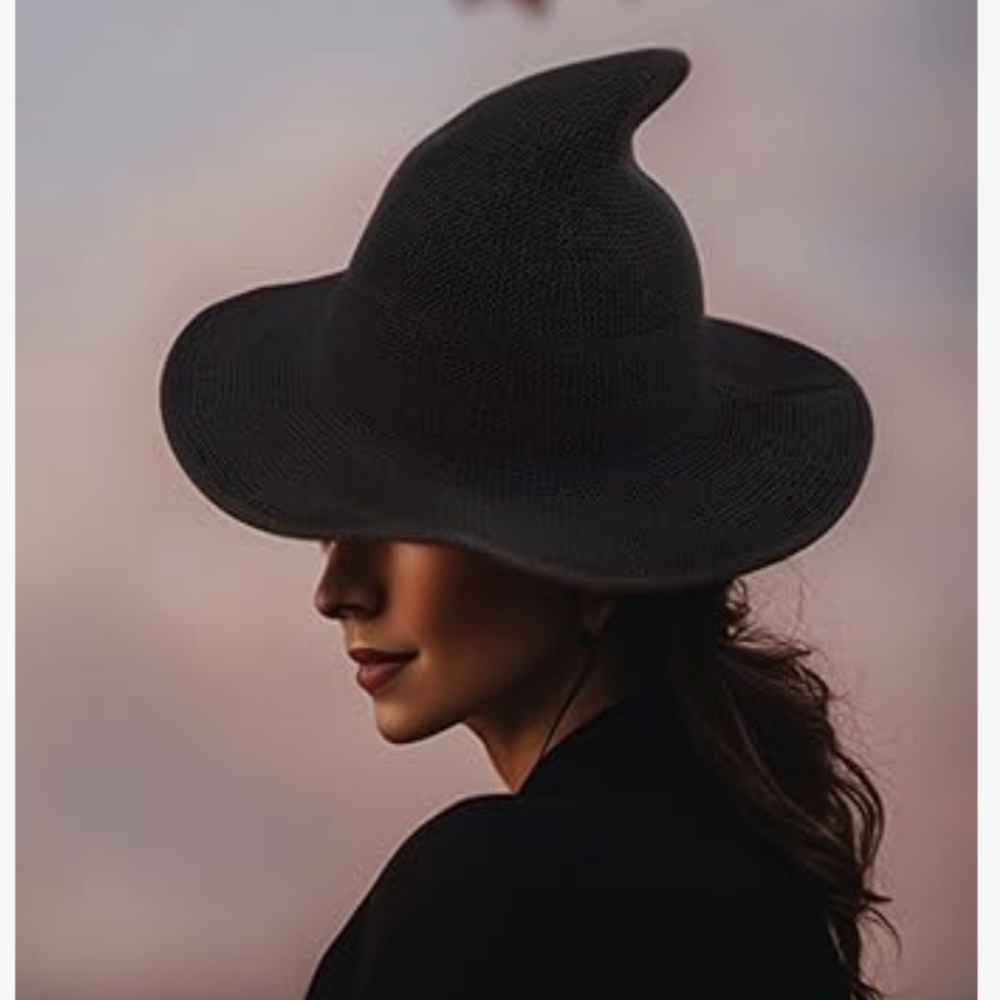 Black Pointed Witch-Style Sun Hat - Picture 4 of 7